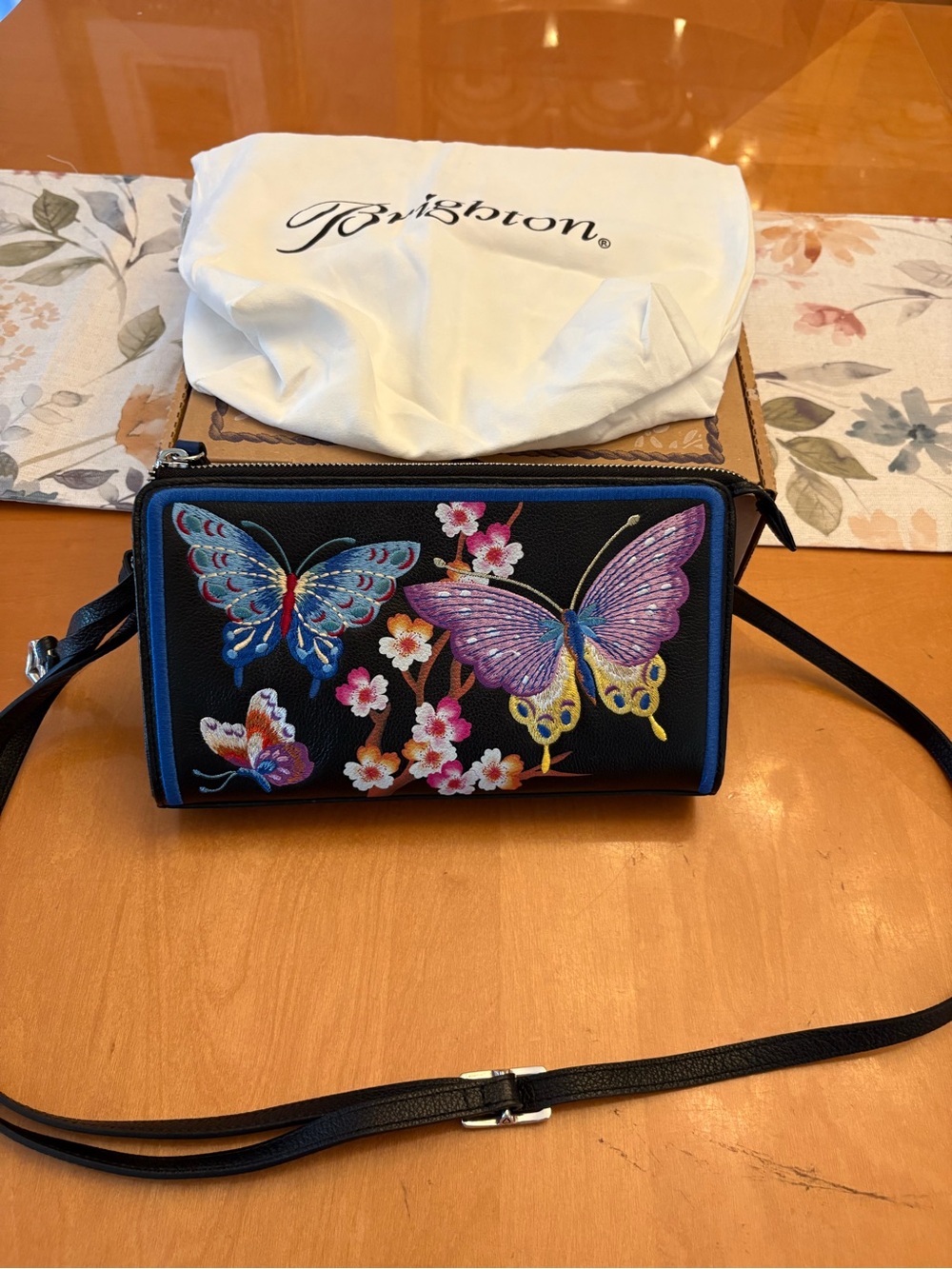 Brighton Kyoto in Bloom Embroidered Butterflies Purse with Dust Bag and Box